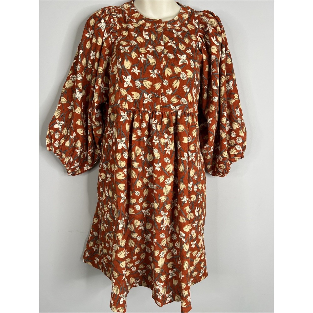 UMGEE Corduroy Puff Sleeve Floral Dress Womens S Boho Hippie‎ Western Romantic